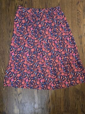 Ann Taylor Navy A-Line Skirt with Coral Floral Print